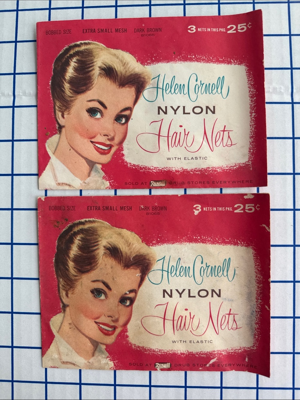 Vintage 1950s Helen Cornell Nylon Hair Nets Rexall Drug Store 2 Packs NOS